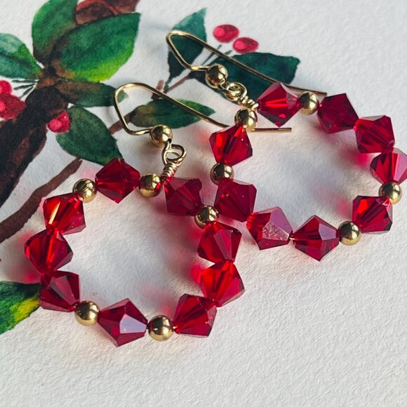 Swarovski Crystal Dangle Earrings| Red Crystal Earrings - Picture 8 of 9